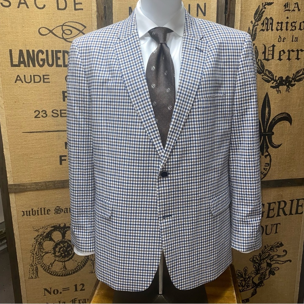 Tommy Hilfiger Stretch Cotton Gingham Blazer, 48R